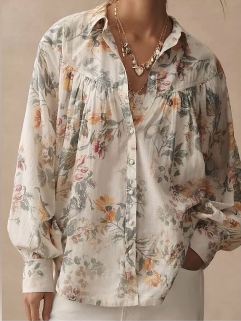 Anthropologie Pilcro Batwing Yoke Floral Blouse Size Large Floral